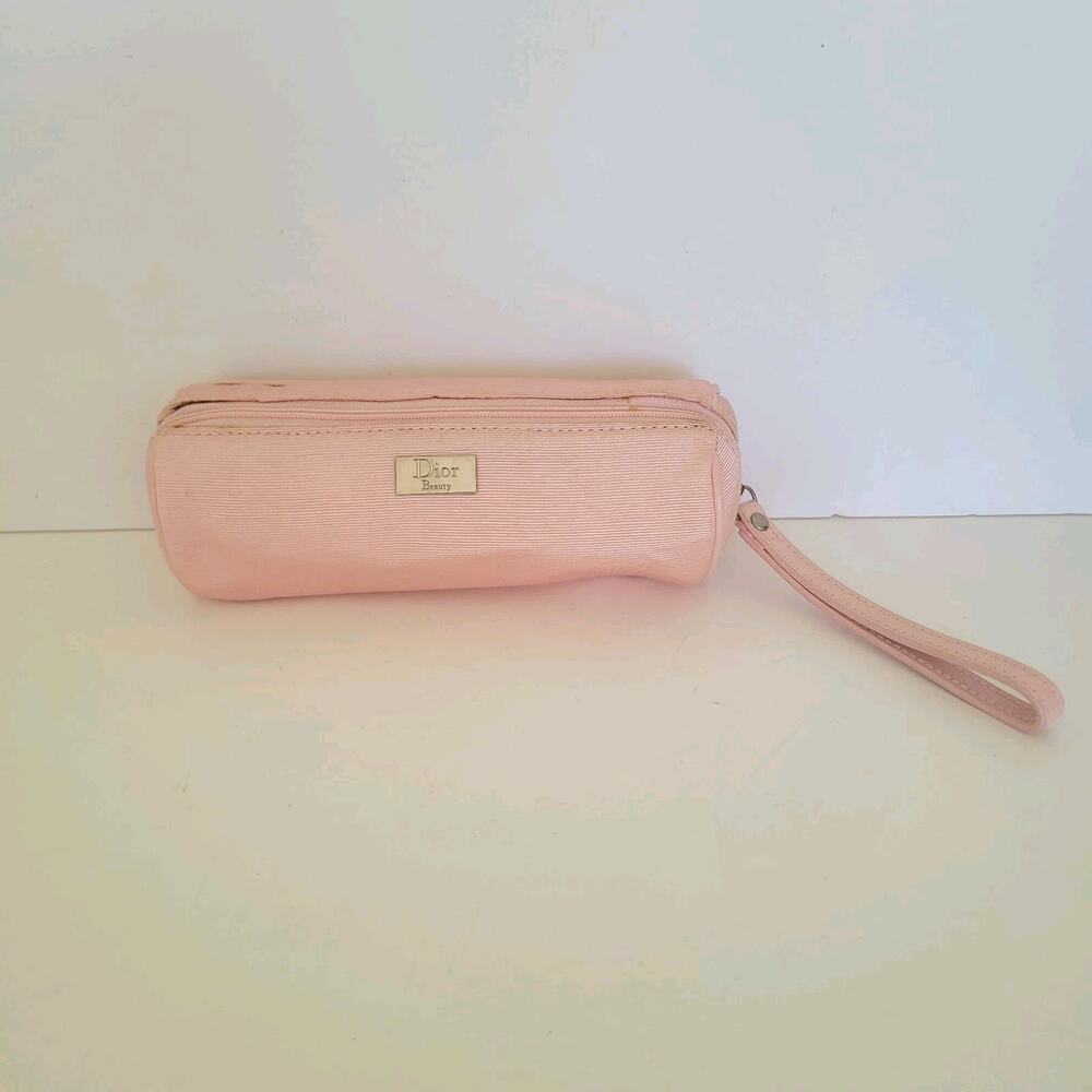 Christian Dior Beauty Light Pink Logo Cosmetic Wristlet Bag Zip Case Pouch Small